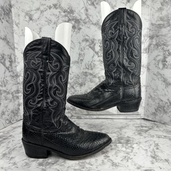 Dan Post Mens Exotic Python Snakeskin Cowboy Western Boots Size 8.5 EW Black main image 6